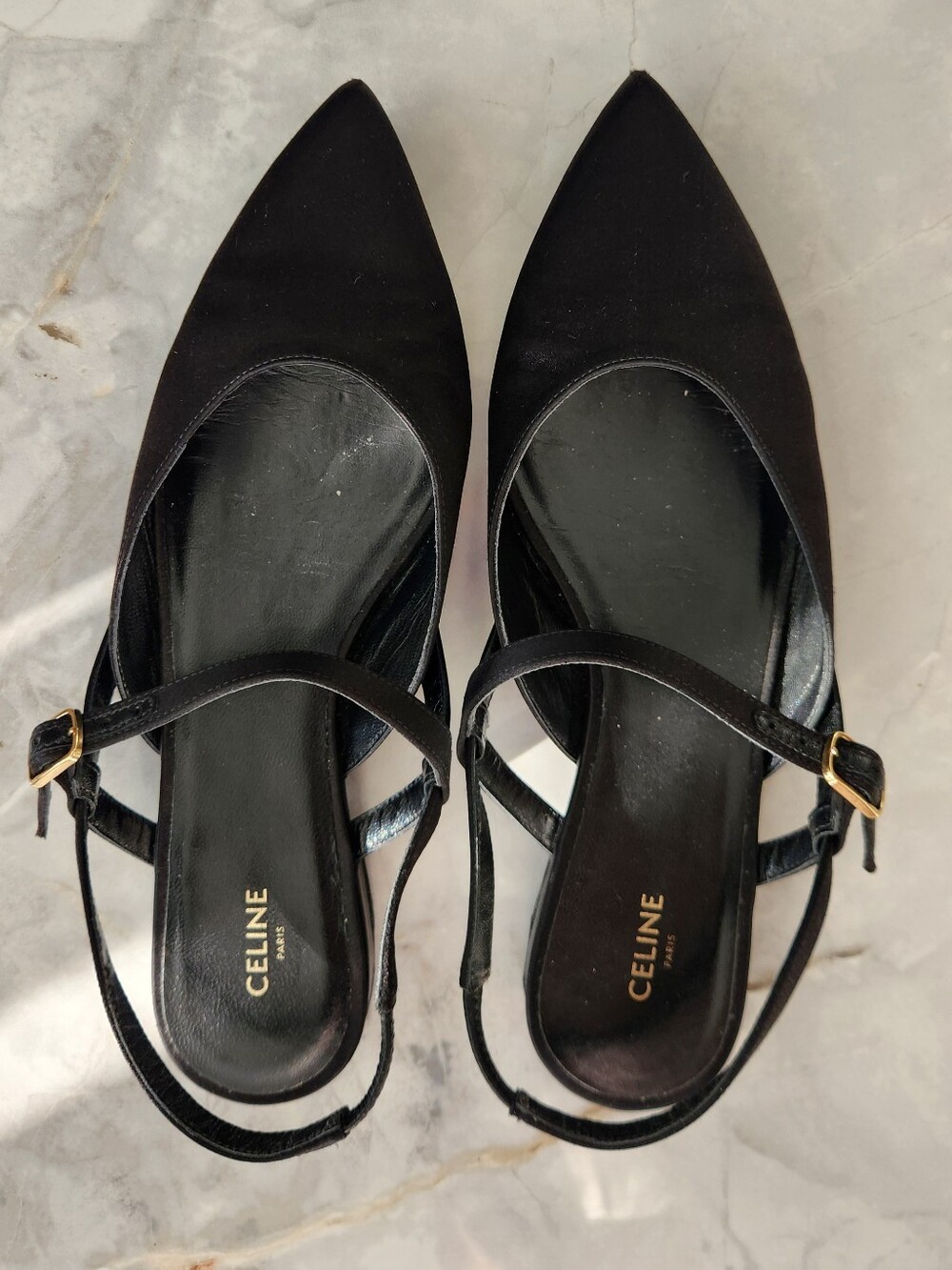 Celine Pointed-Toe Black Slingback Flats